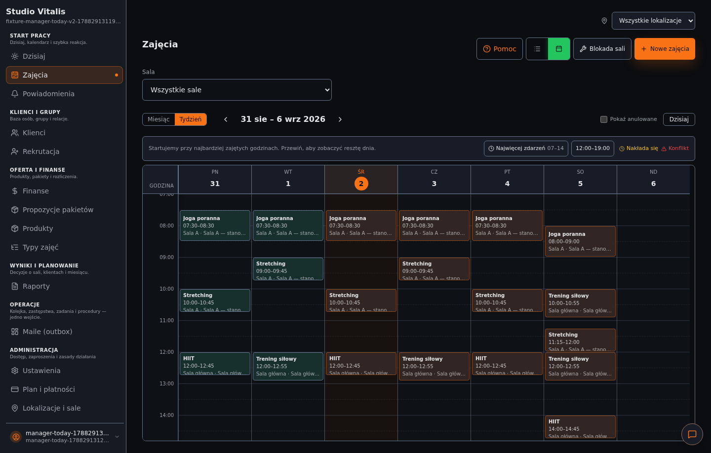 Der Kurskalender im Panel von Create Progress Studio mit Gruppen und Räumen