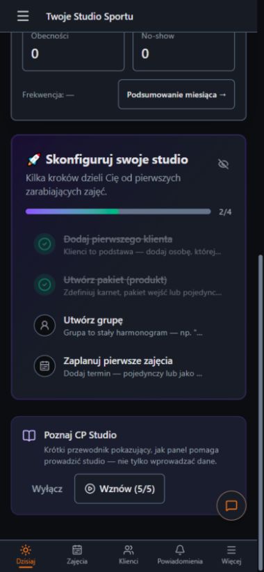 The mobile view of the Create Progress Studio (CP Studio) panel during first setup